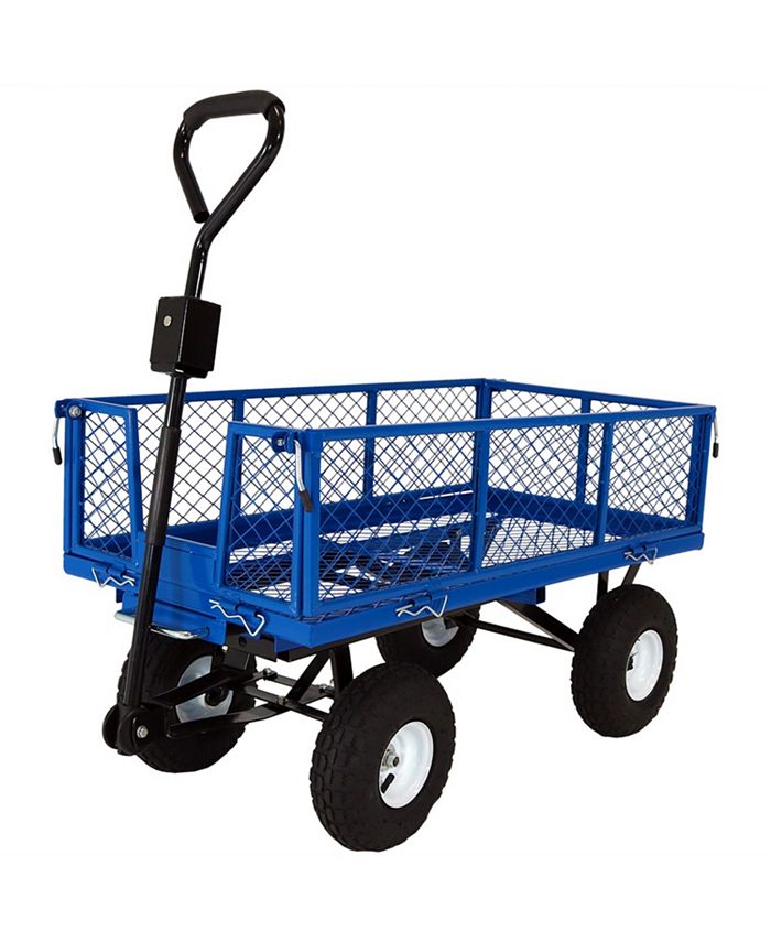 Sunnydaze Decor Large Heavy-Duty Steel Garden Cart with Removable Sides - Blue