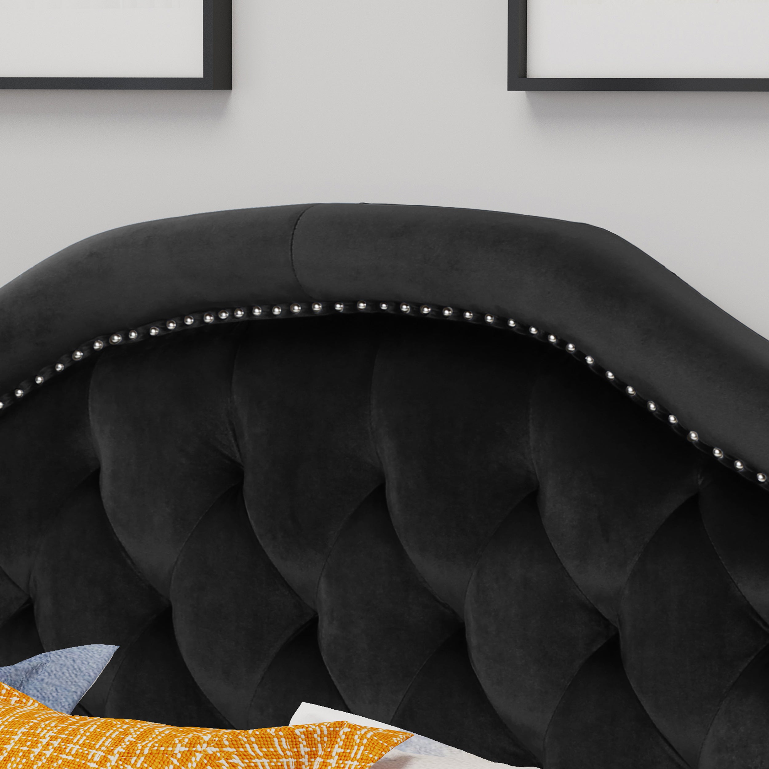 Lazarus New Velvet Studded Seam Tufted Queen/Full Headboard