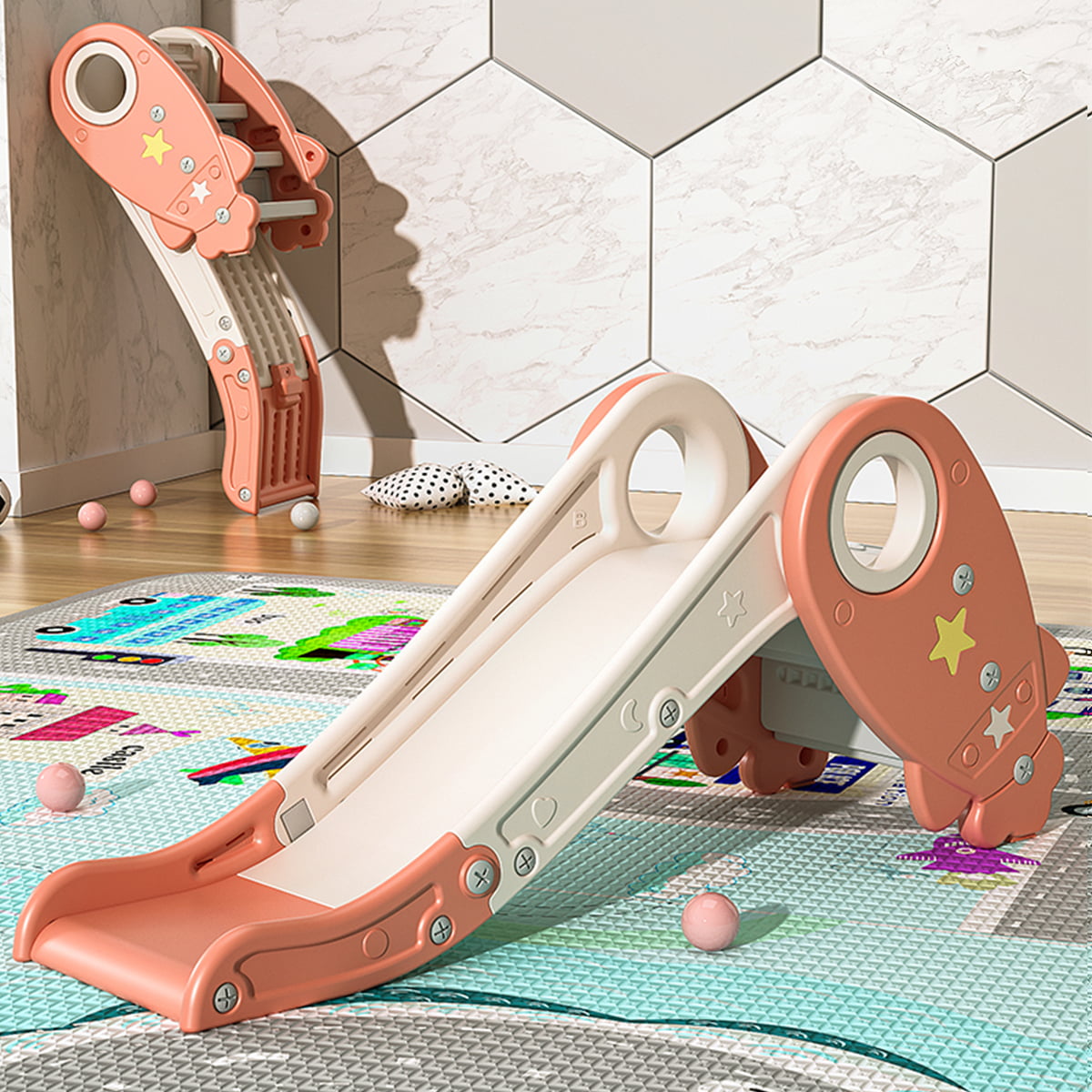 Toddler Slide Climber Set for Indoor Outdoor 3 Steps Freestanding Slide， Suitable Age1-5 Years Old Children Easy Set Up Baby Playset