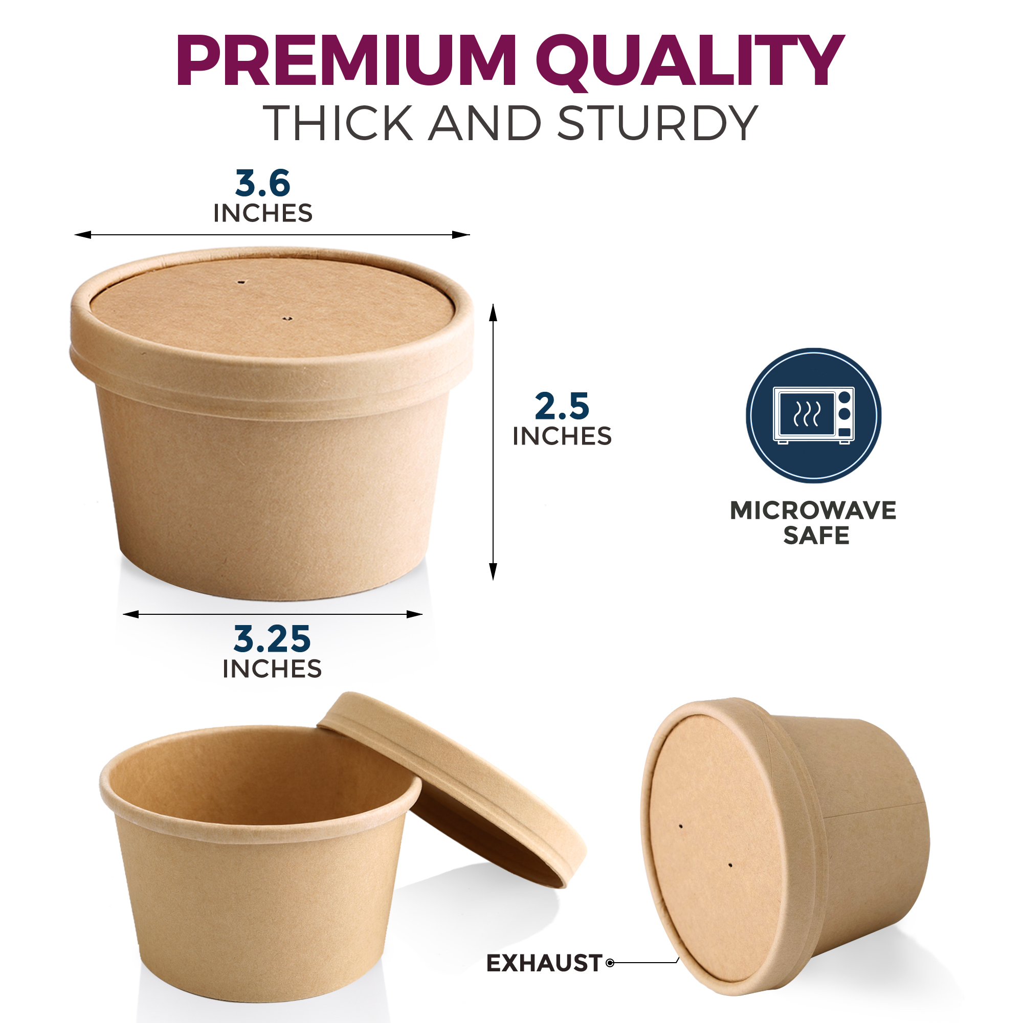 [50 Pack] 12 oz Kraft Compostable Paper Food Cup with Vented Lid - Rolled Rim Storage Bucket， Hot or Cold Dish To Go Packaging， Ramen Soup Stews Salad Frozen Dessert Yogurt Ice Cream Container