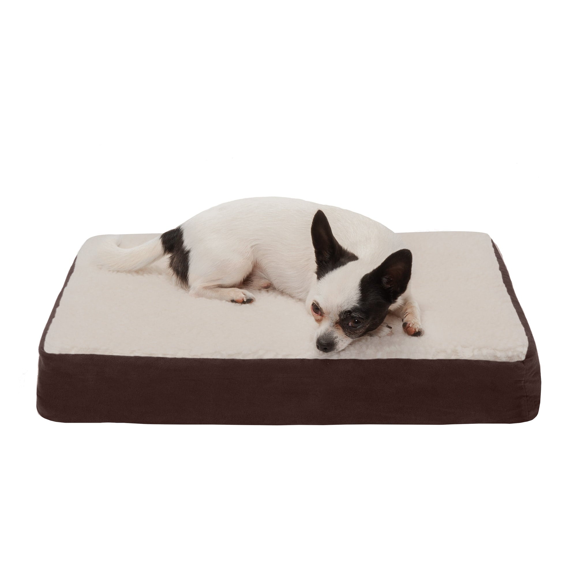 FurHaven Pet Dog Bed | Memory Foam Faux Sheepskin and Suede Mattress Pet Bed for Dogs and Cats， Espresso， Small