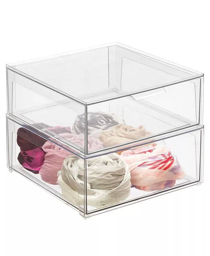 mDesign Plastic Stackable Bedroom Closet Storage Organizer with Drawer， Small - 2 Pack