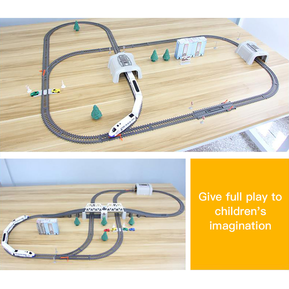 BELUPAI 50Pcs Simulation High Speed Rail Trains Electric Trains Harmony Round Trains Model Set Overpass Piers Tunnels Carriage