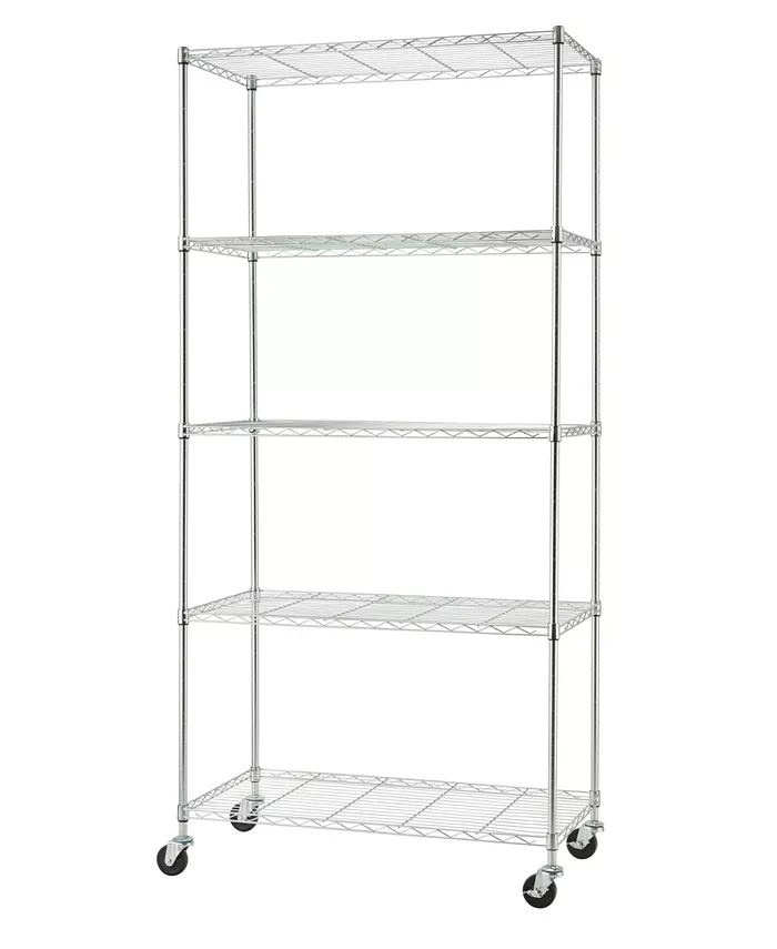 TRINITY Basics Ecostorage 5-Tier Wire Shelving Rack with NSF Includes Wheels