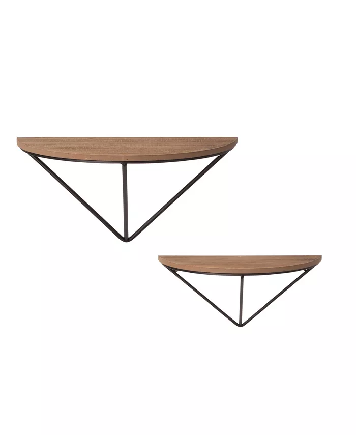 Glitzhome Farmhouse Metal and Wooden Wall Shelves， Set of 2