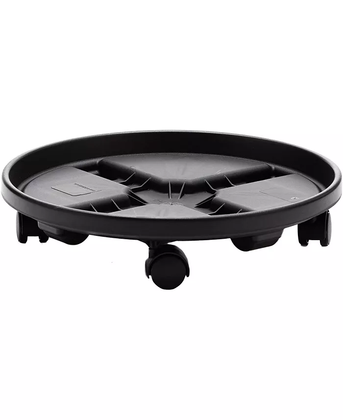 Bloem Plant Caddie With Saucer Tray and Wheels， Round， Black 16 Inches
