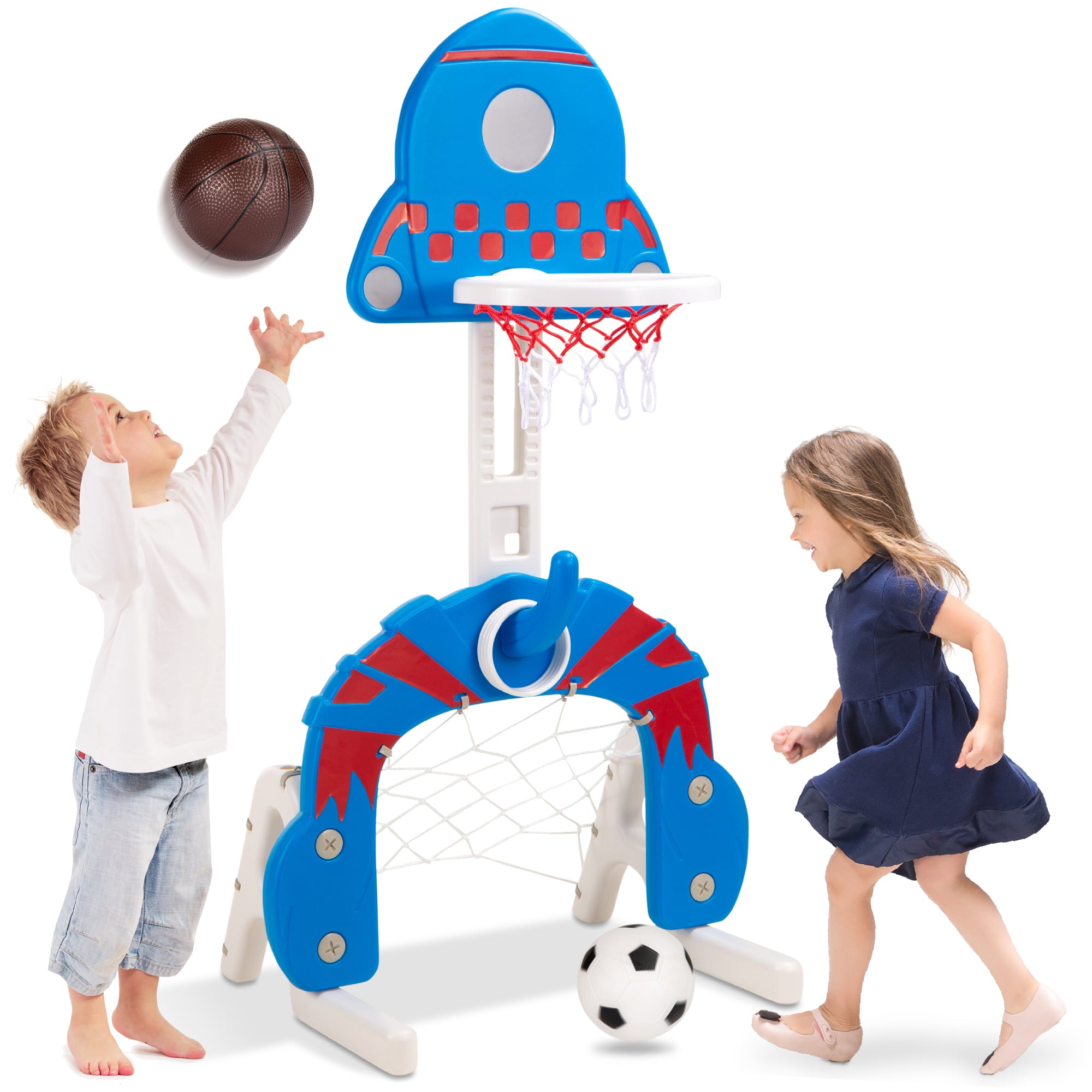 Best Choice Products 3-in-1 Toddler Basketball Hoop Sports Activity Center Grow With Me Play Set w/ Soccer， Ring Toss