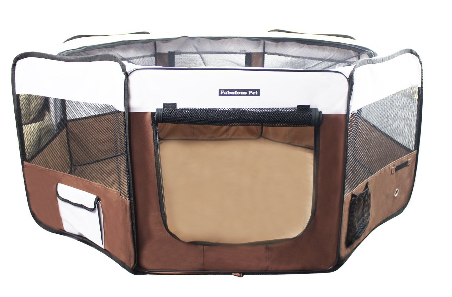 Fabulous Pet Small Water Resistant Portable Doggie， Dog， Puppy， Cat， Kitten Play Pen-Coffee/Gray