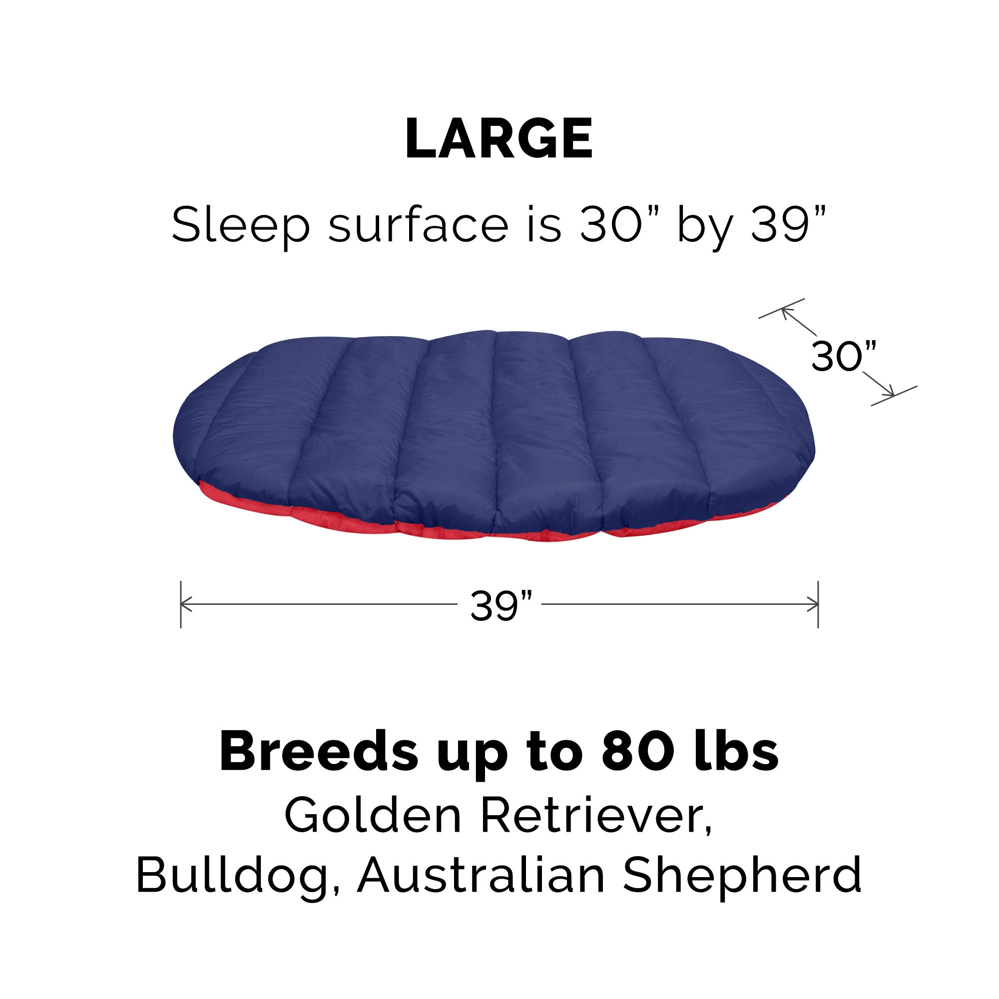 FurHaven | Trail Pup Packable Stuff Sack Travel Pillow Bed for Dogs and Cats， Flame Red and True Blue， Large