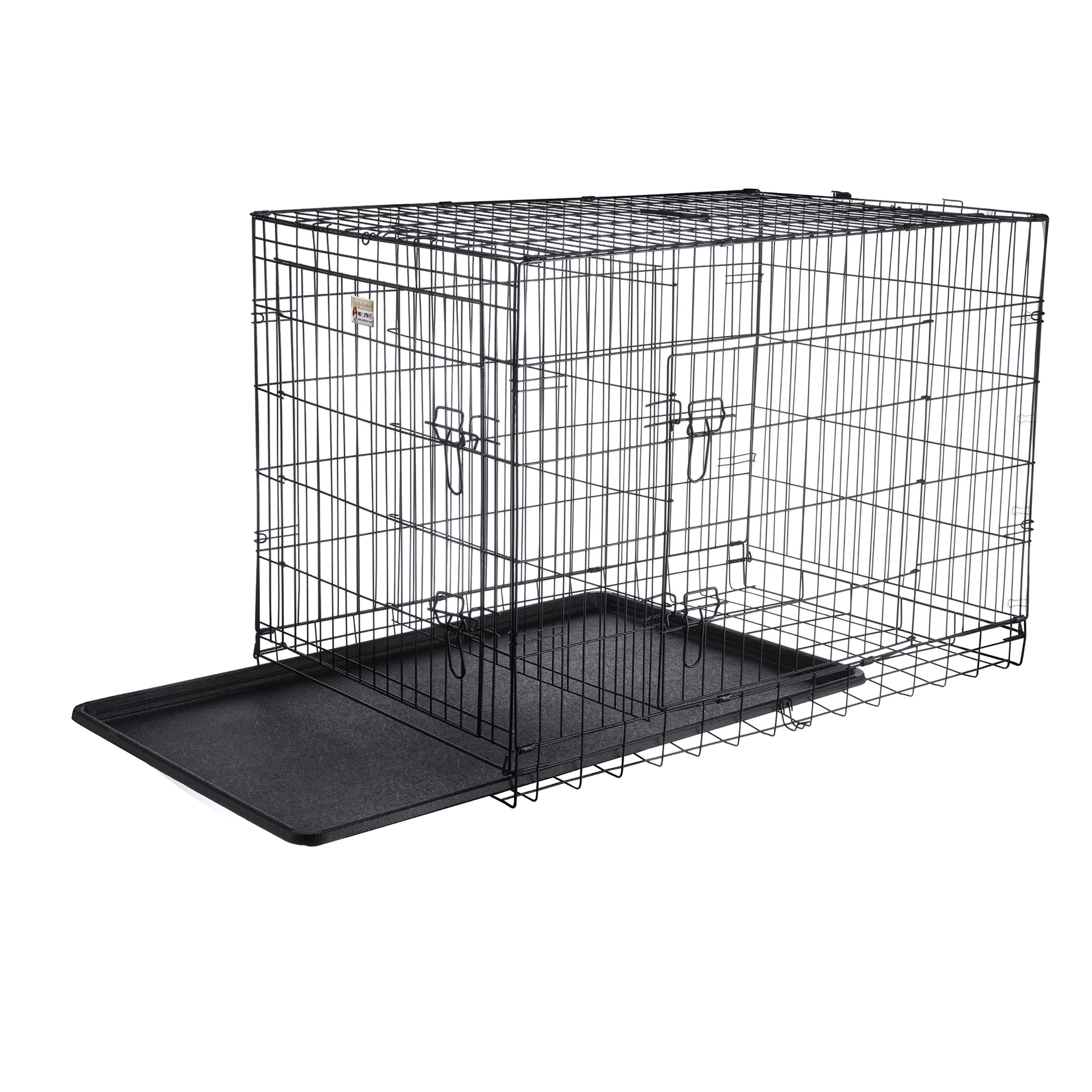 Dog Kennel - 42-inch Dog Crate with Doors for Front and Side Access - Collapsible Dog Crate with Divider Wall Panel for Large Dogs by Petmaker (Black)
