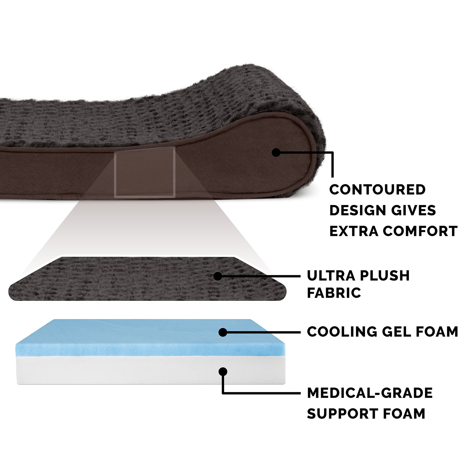 FurHaven Pet Dog Bed | Cooling Gel Memory Foam Orthopedic Ultra Plush Luxe Lounger Pet Bed for Dogs and Cats， Chocolate， Medium