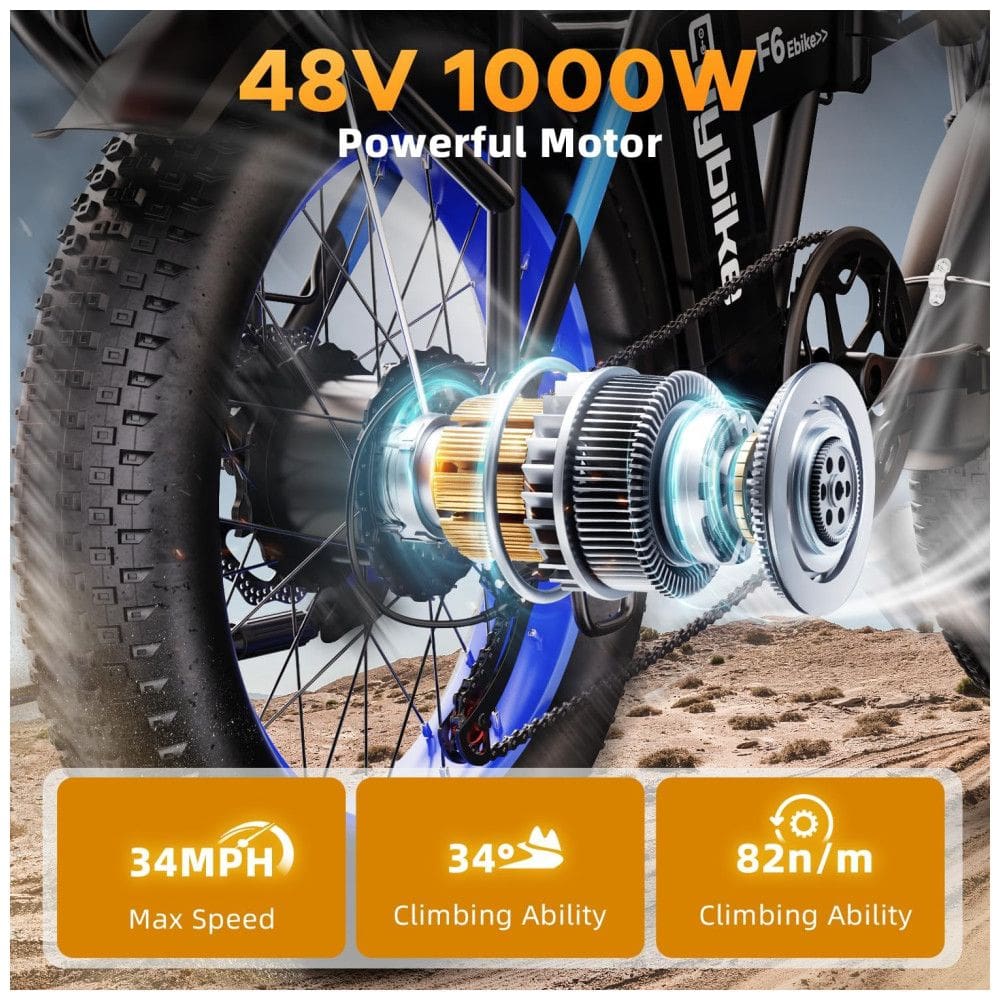 Bicicleta Elétrica Dobrável de 1000W, Bateria Removível Grande de 48V 20AH, 30MPH, Alcance Máximo de 80 Milhas, Bicicleta Elétrica com Pneus