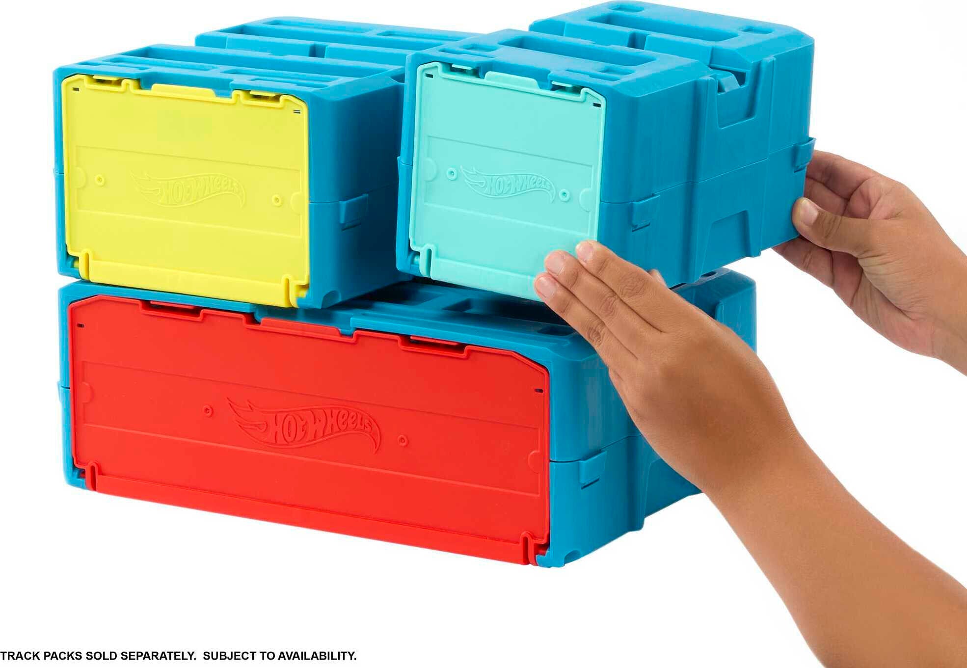 Hot Wheels Track Builder Flame Stunt Pack， Toy Car and Storage Container (16 Track Pieces)