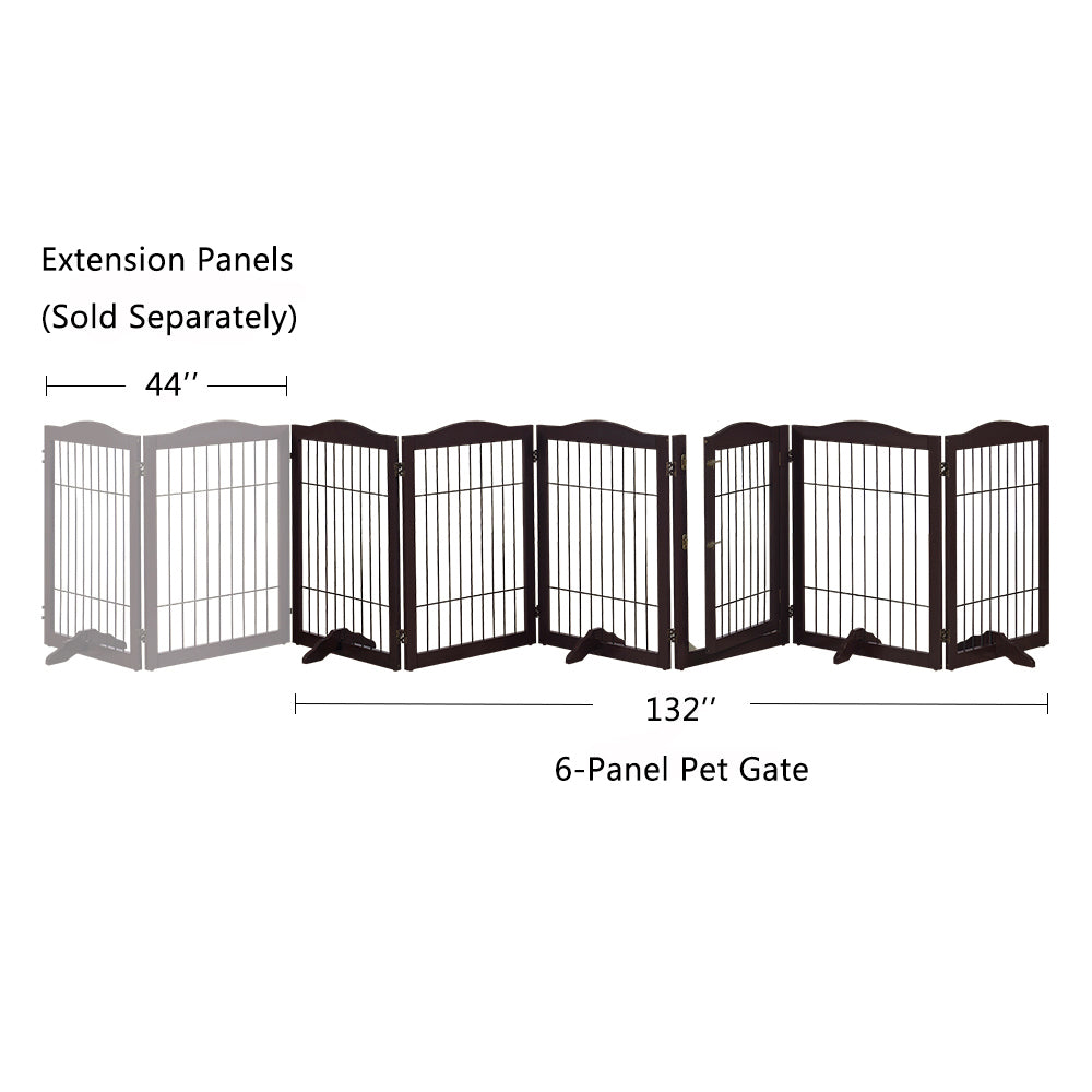 Unipaws Wide Pet Gate， Freestanding Pet Playpen， 6 Panels Dog Gate， Espresso