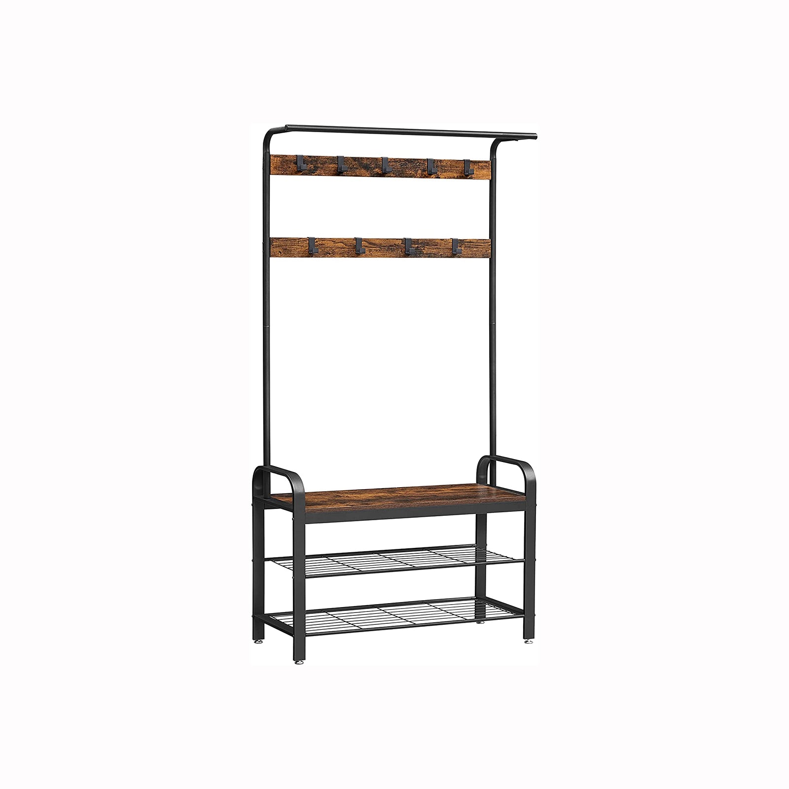 VASAGLE Rustic Brown Hall Tree with Shoe Bench