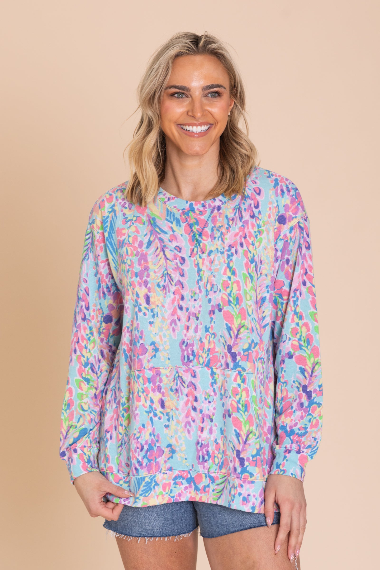 Spring Showers Lightweight French Terry Printed Sweatshirt With Pocket