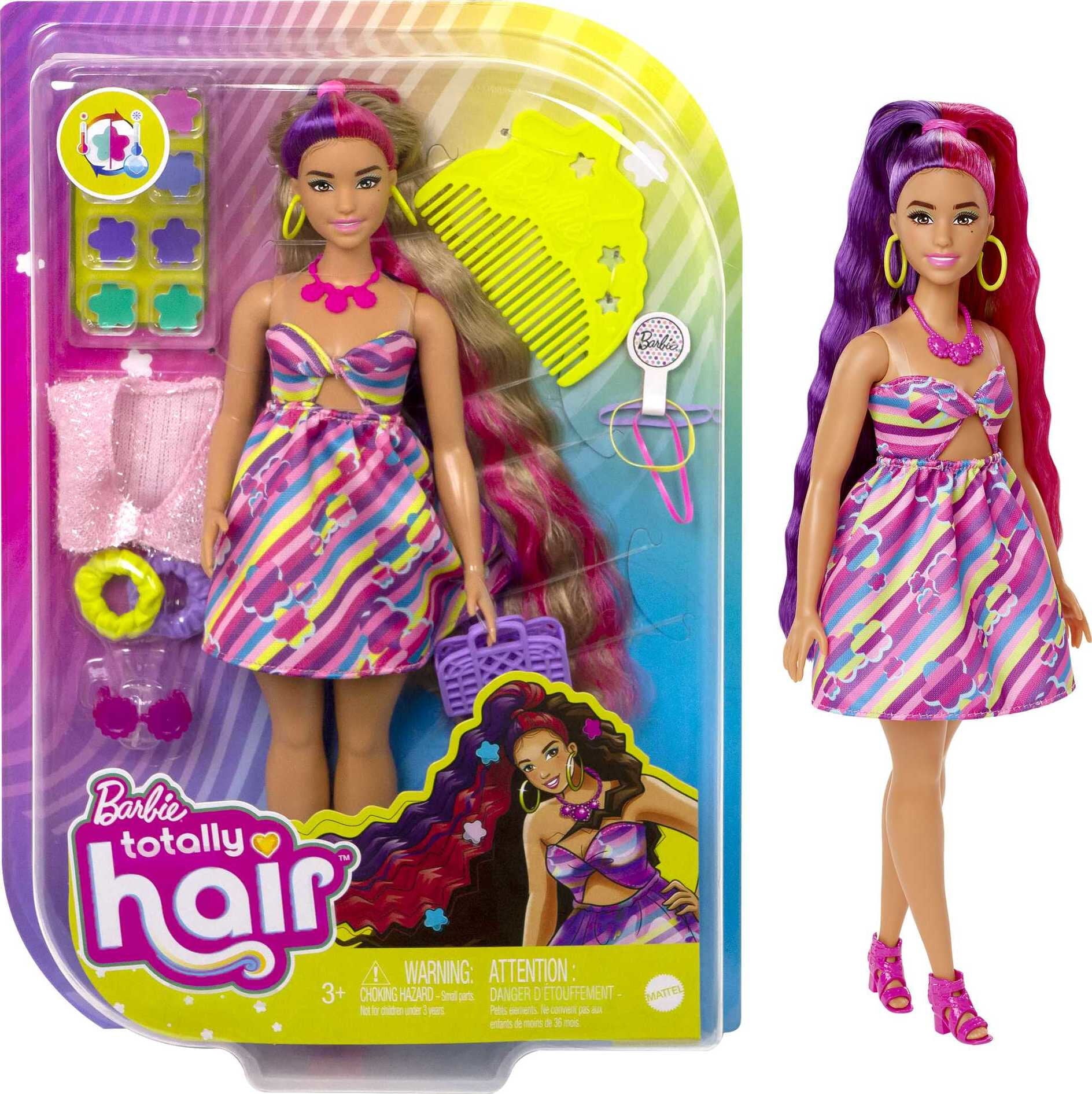 Barbie Totally Hair Fashion Doll with Flower Theme, Extra-Long Hair & 15 Styling Accessories