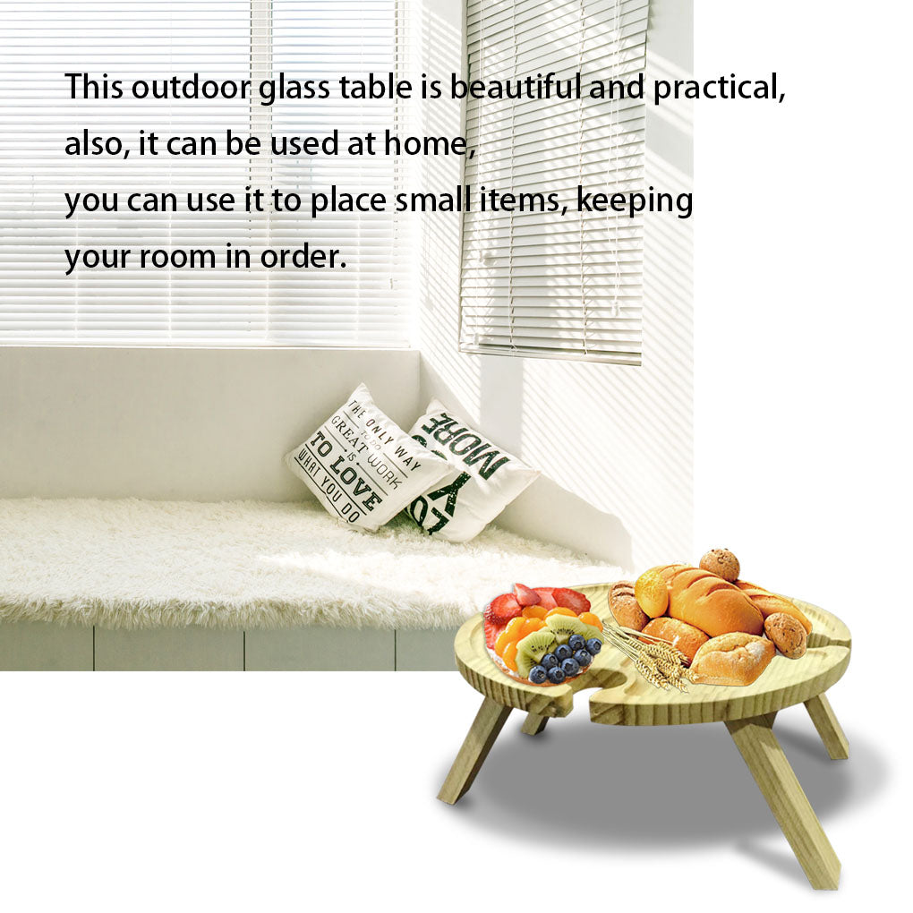 Rinhoo Barbecue Wine Table Wooden Outdoor Glass Table Foldable Portable Picnic Wine Holder for Camping