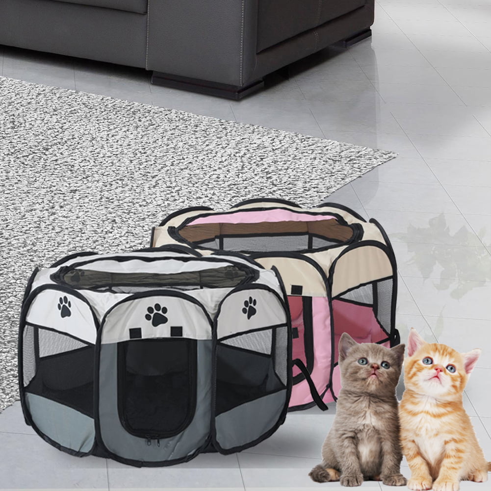 Feelers Pet Playpen Dog Fence Portable Foldable Cat Cage Safe Guard for Indoor Outdoor， Pink， S