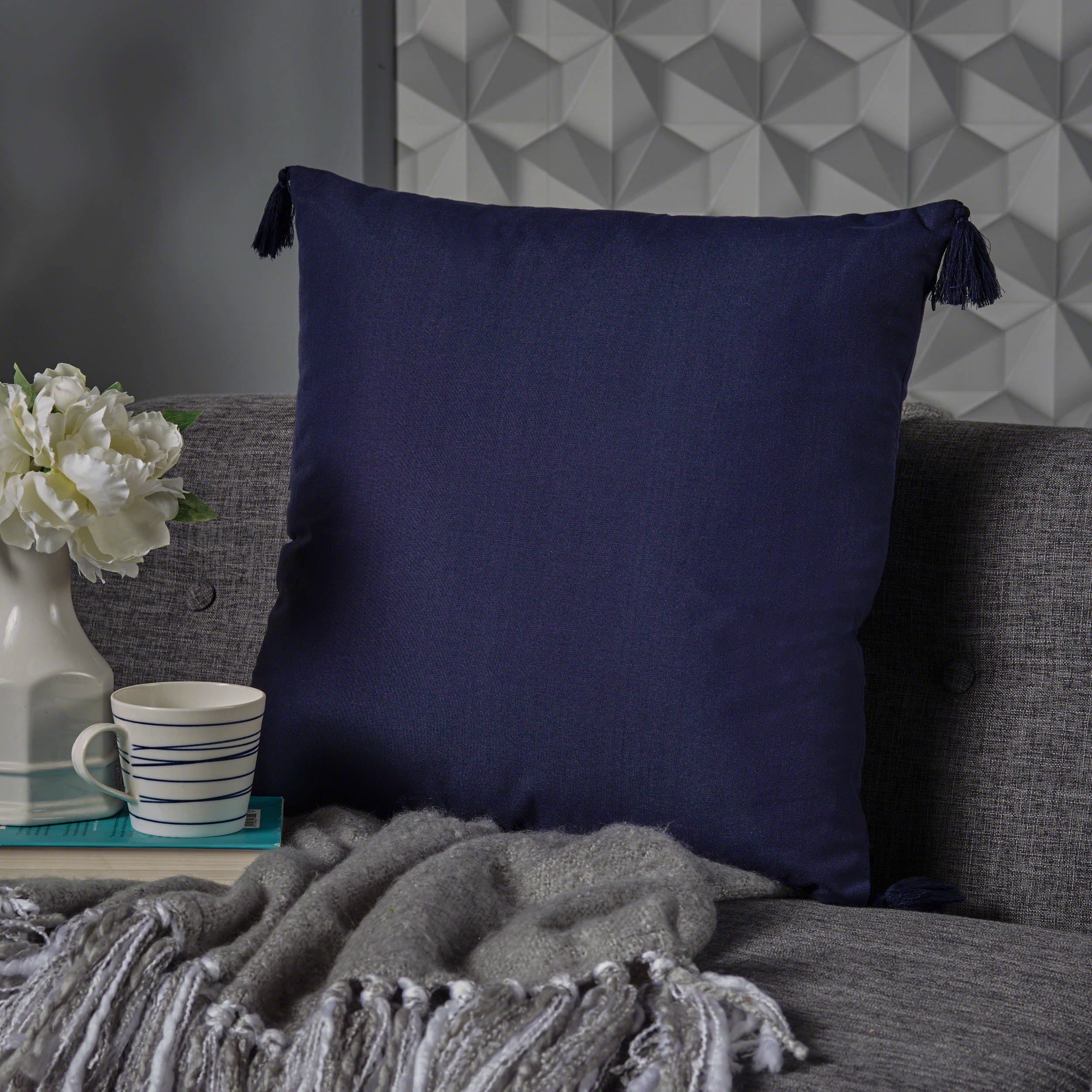 Noble Traditional Square Fabric Throw Pillow with Tassel Accents