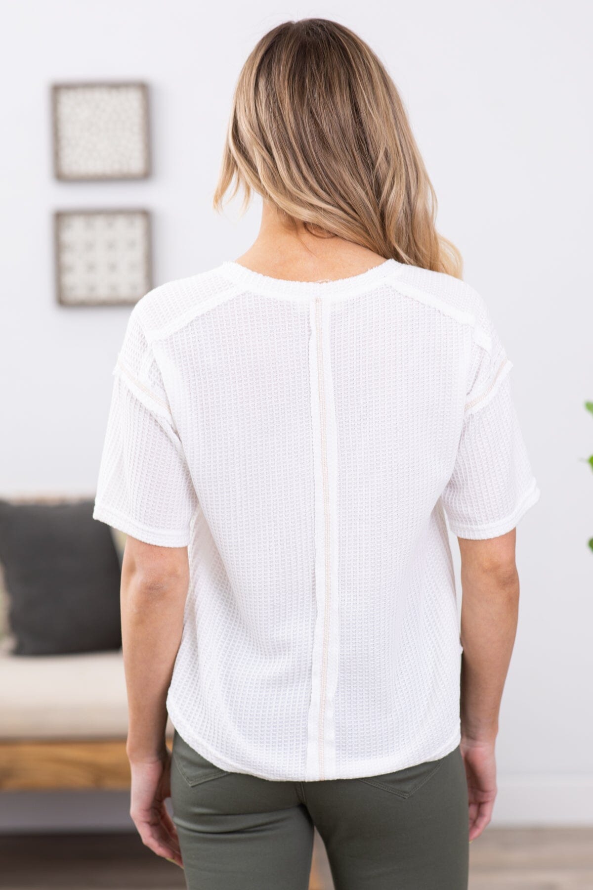 White Notch Neck Reverse Seam Detail Top