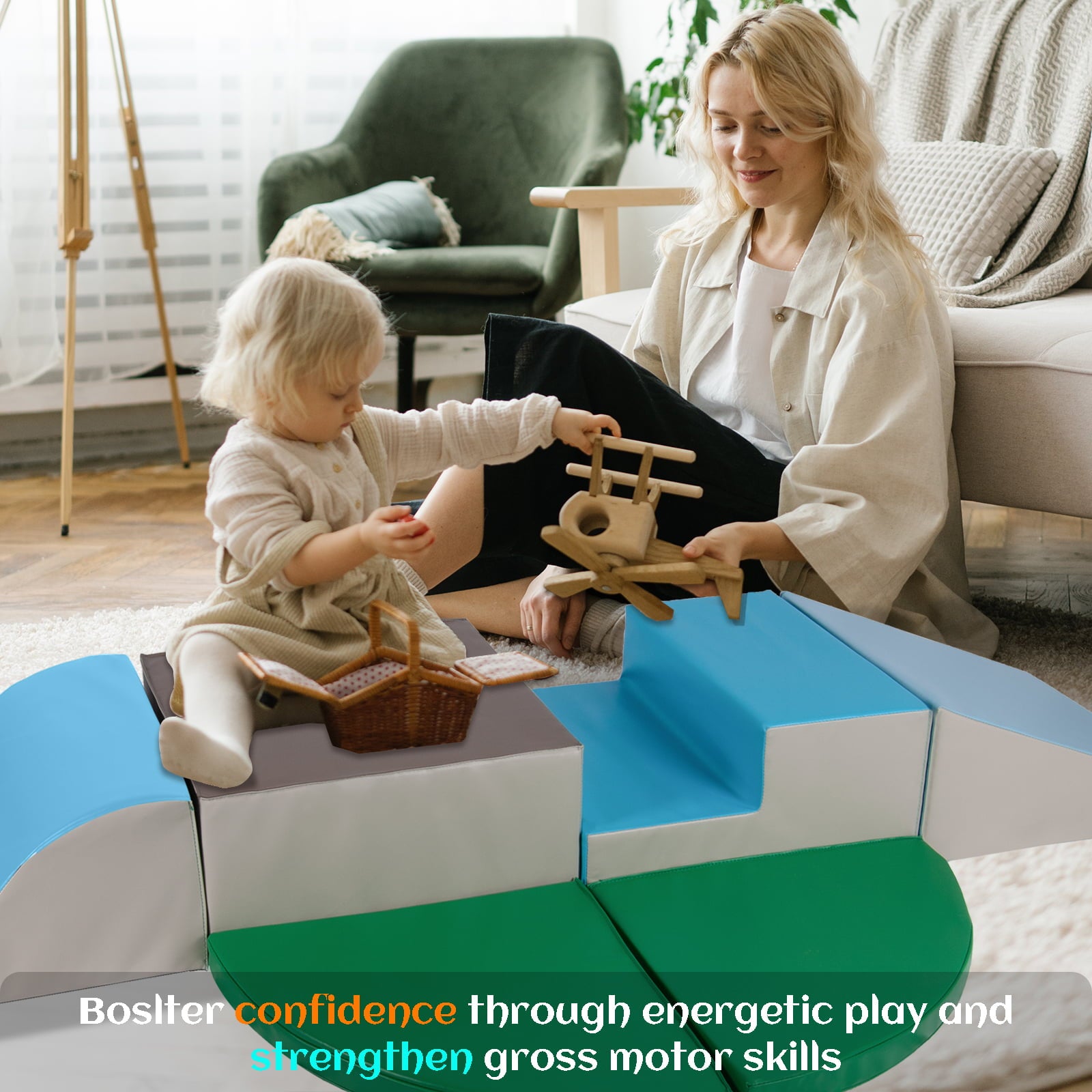 Polar Aurora 6-Piece Soft Foam Corner Climber with Slide Crawl Foam Play Set for Toddlers 1-3 Babies