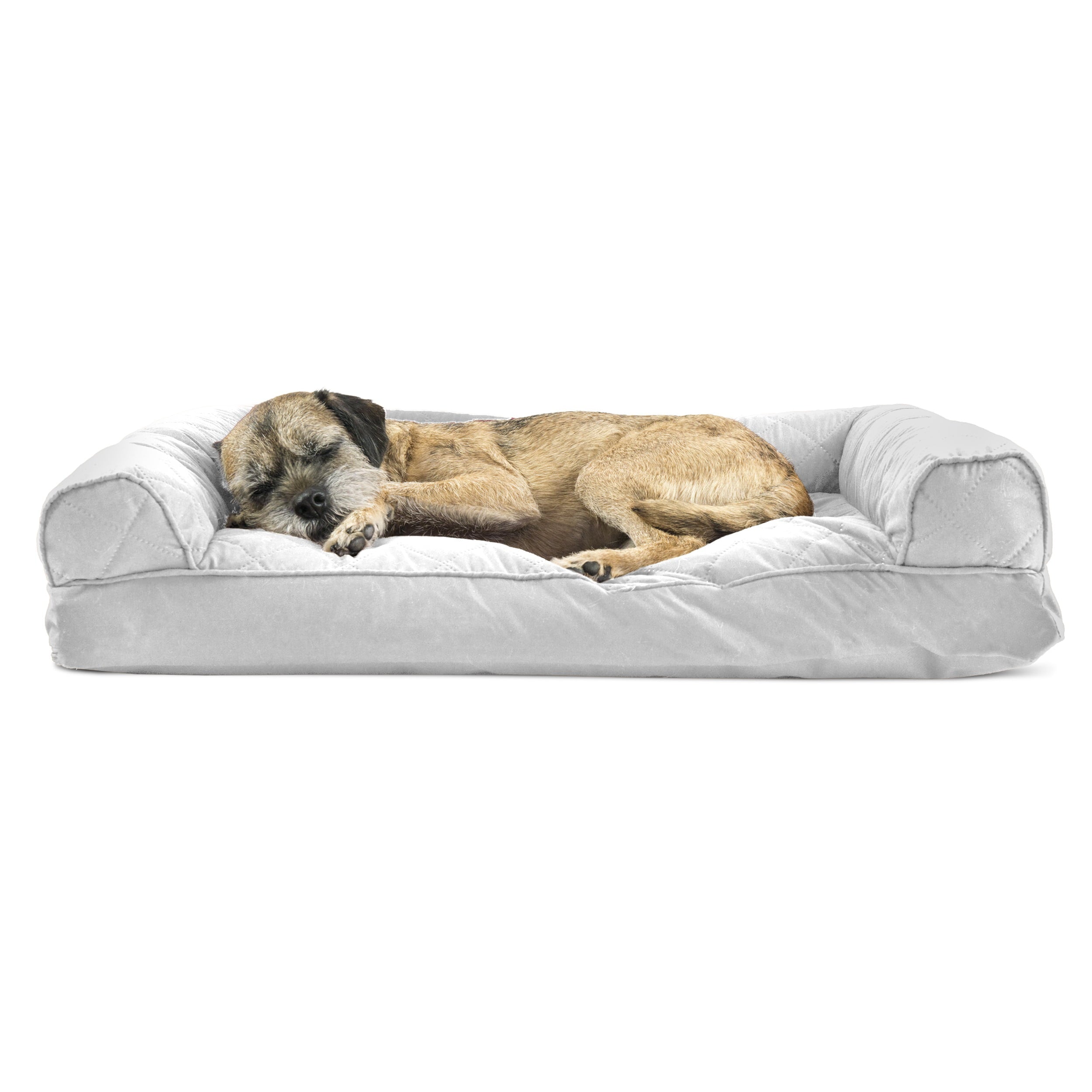 FurHaven Pet Products | Quilted Pillow Sofa Pet Bed for Dogs and Cats， Silver Gray， Medium
