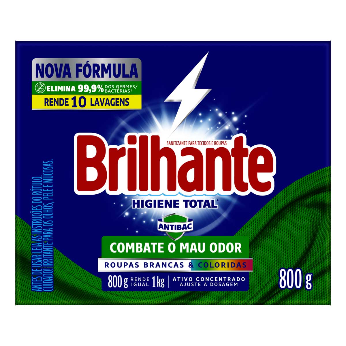 Lava-Roupas Po Roupas Brancas e Coloridas Brilhante Higiene Total Antibac Caixa 800g