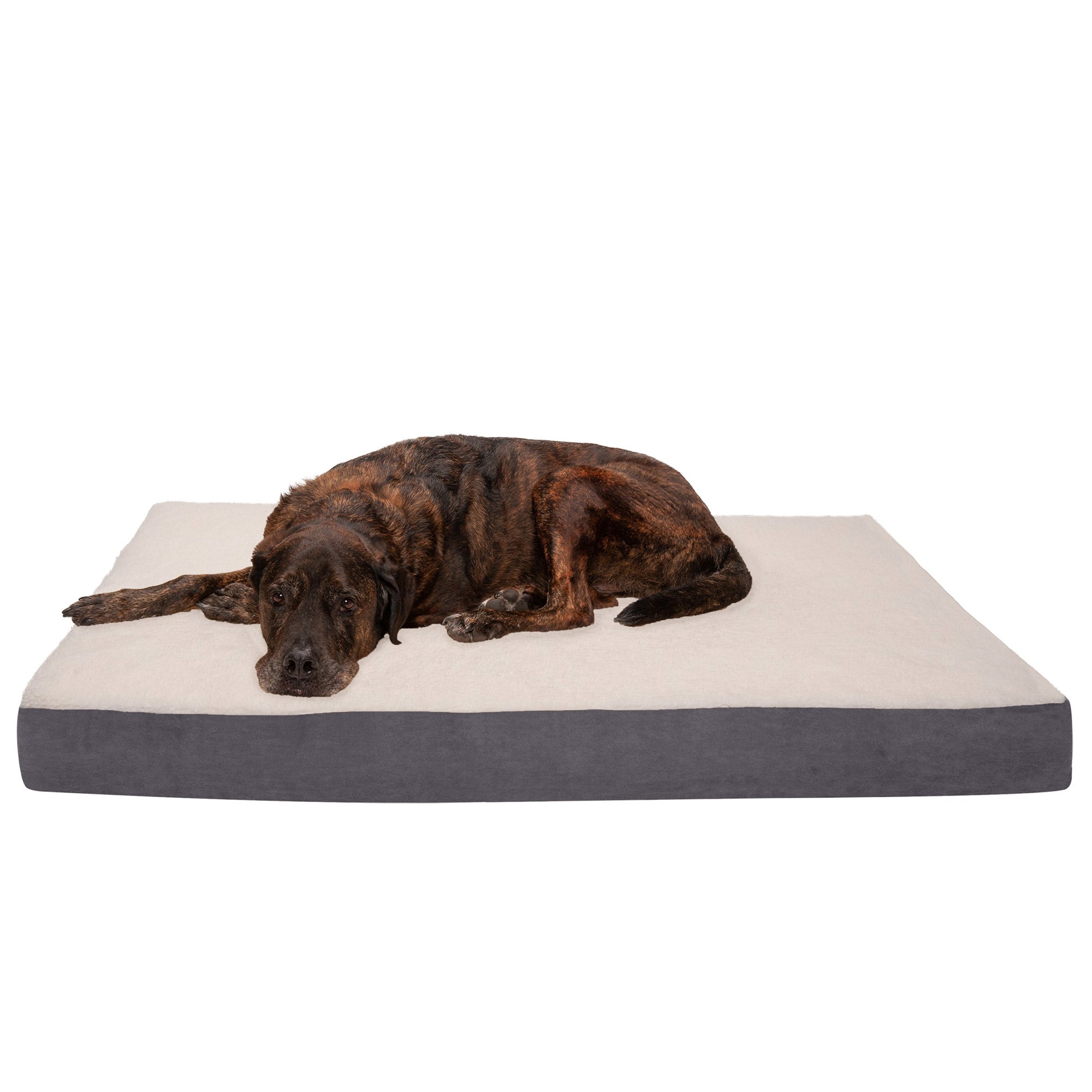 FurHaven Pet Products Faux Sheepskin and Suede Deluxe Orthopedic Dog Bed - Gray， Jumbo Plus