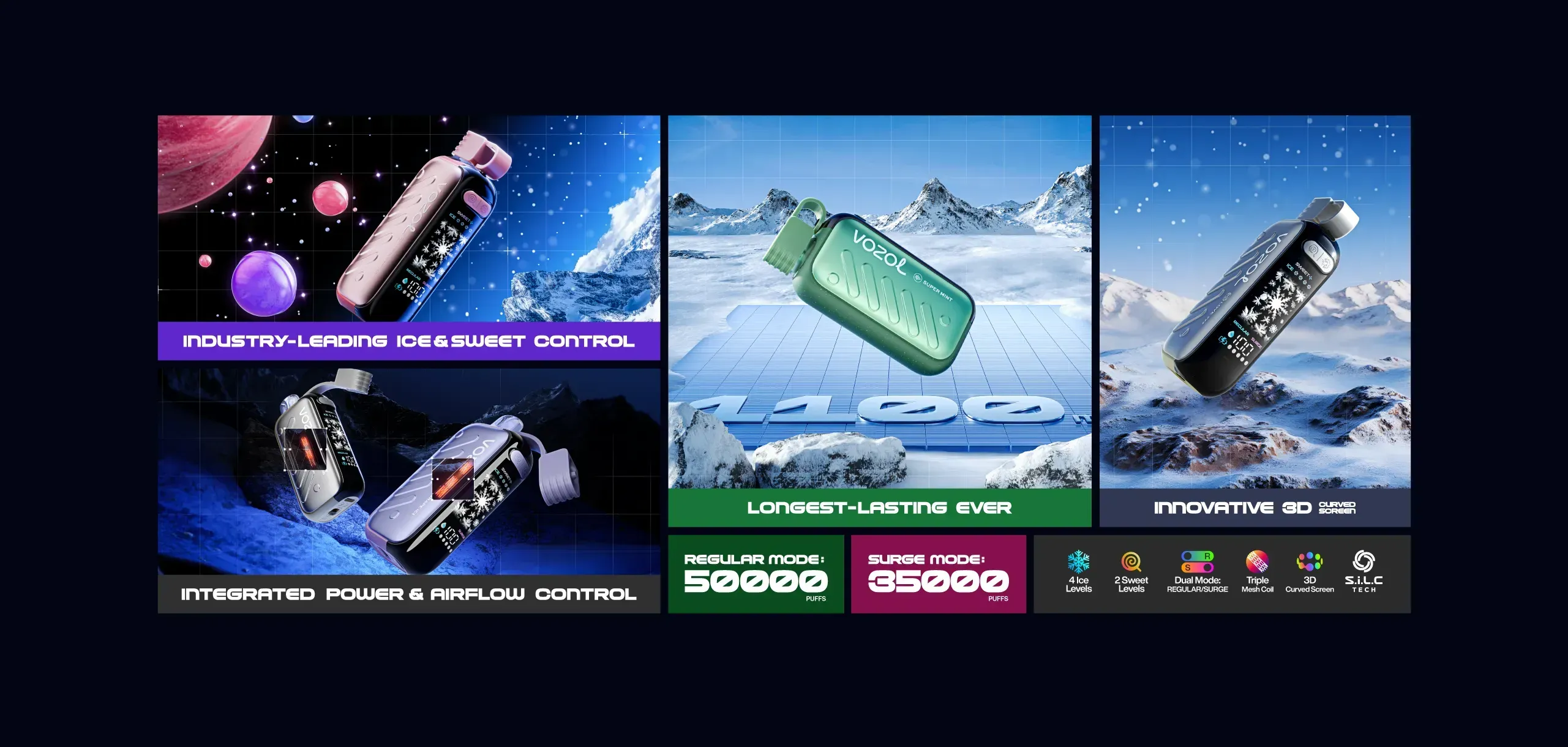 🧊 VOZOL GEAR ICE&SWEET 50000 Puffs – 10-Pack Disposable Vape with Ice & Sweet Control