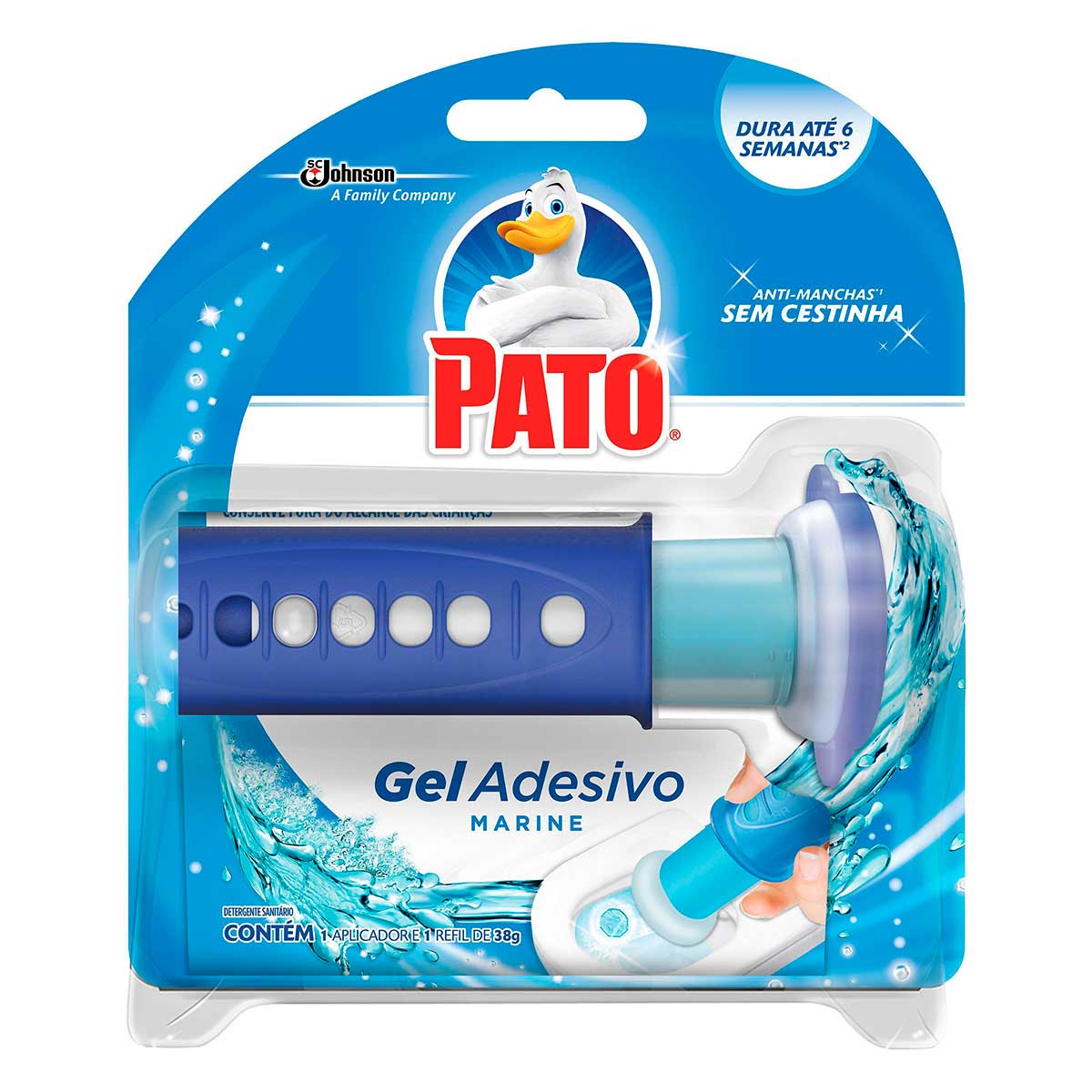 Desodorizador Sanitario Pato Gel Adesivo Aplicador + Refil Marine 1 unidade