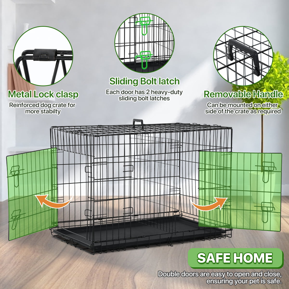 Dkelincs 48 inch Dog Crate Folding XXL Large Dog Cage Dog Kennels and Crates for Large Dogs Pet Animal Segregation Cage with Divider， Plastic Tray， Double-Door， Handle for German Shepherd and Big Dogs