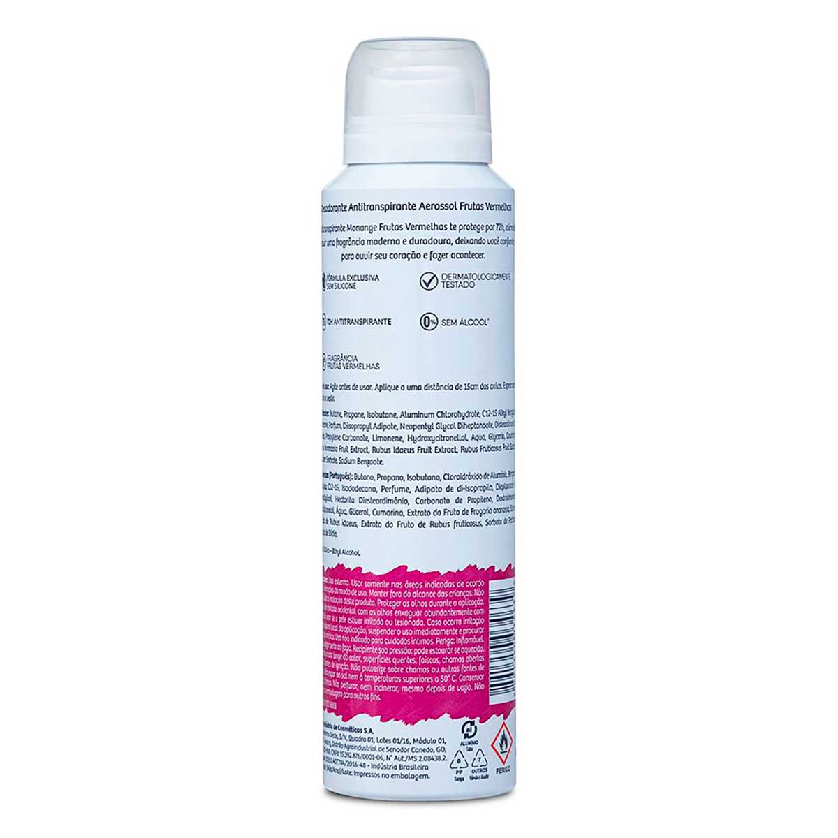 Desodorante Aerossol Antitranspirante Monange Feminino Frutas Vermelhas 150ml
