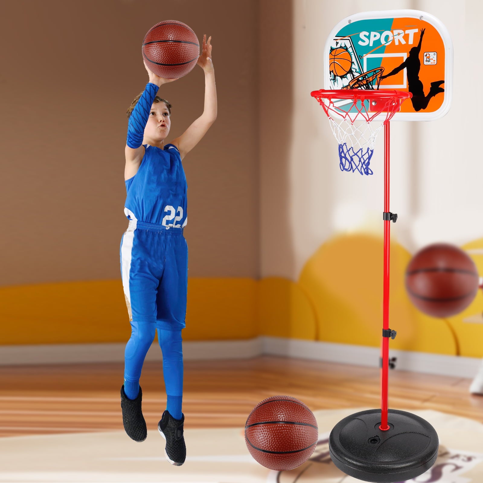 Kids Basketball Hoop Adjustable Height 2.5 ft-6.1 ft Toddler Toys Basketball Hoops Indoor Outdoor Play Mini Portable Basketball Goals Outside Toys Backyard Games for Boys Girls Age 3 4 5 6 7 8 Gifts