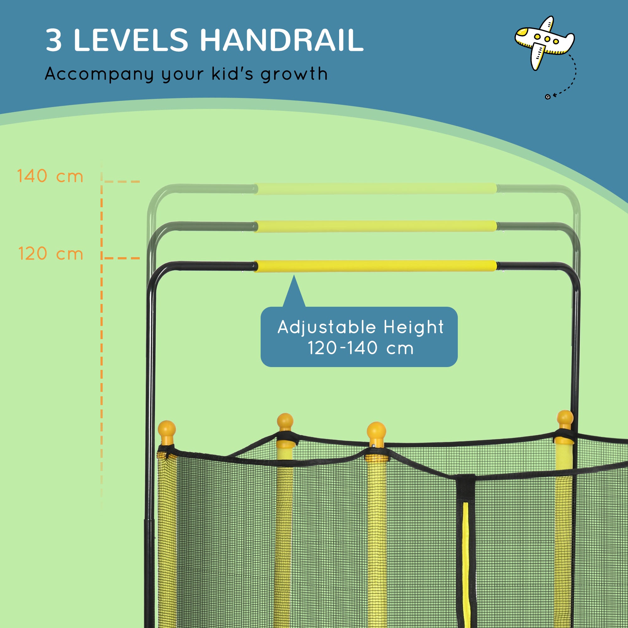 Qaba 4.6' Kids Trampoline with Basketball Hoop， Horizontal Bar， 55
