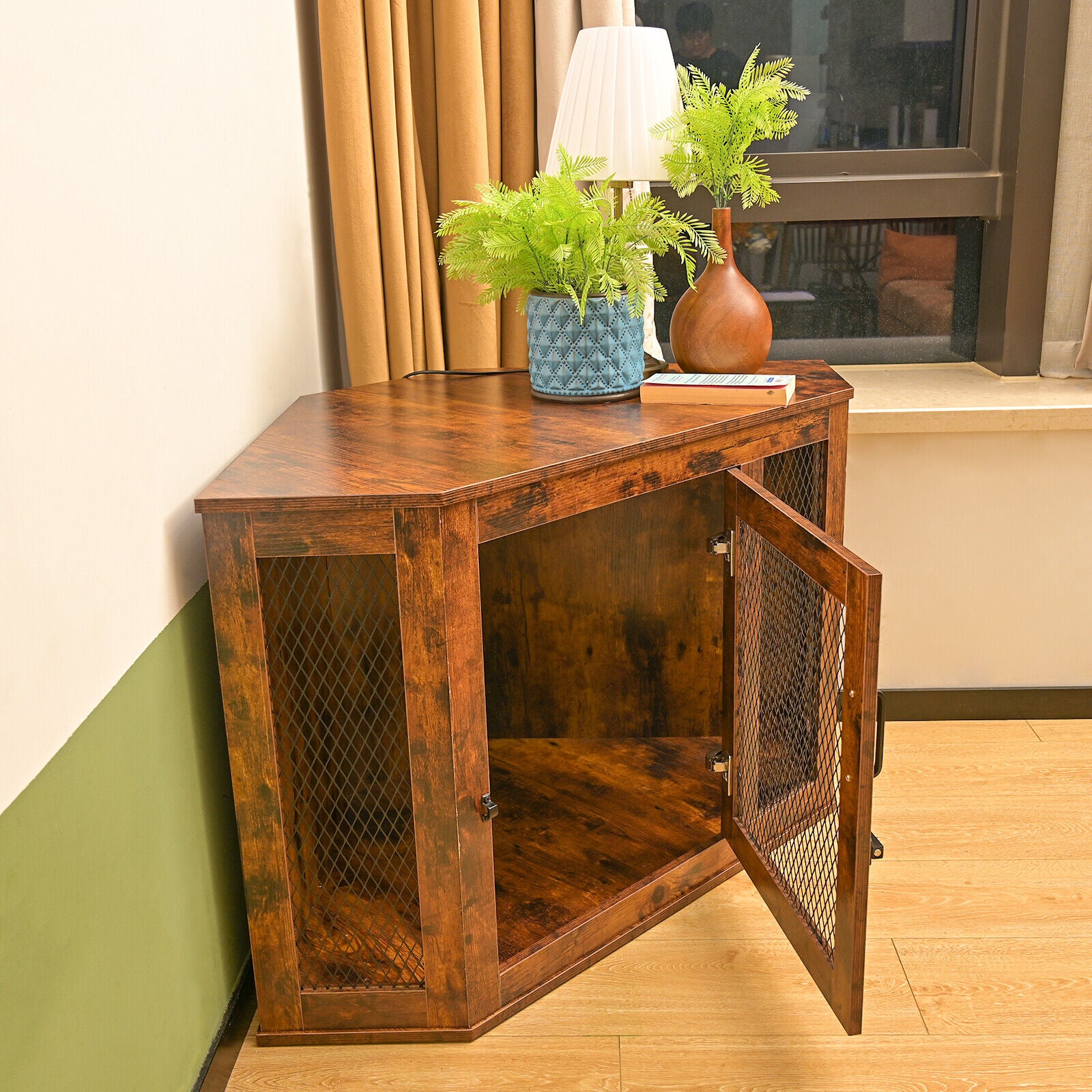 Corner Dog Crate with Cushion Medium Large Dog Crate Indoor