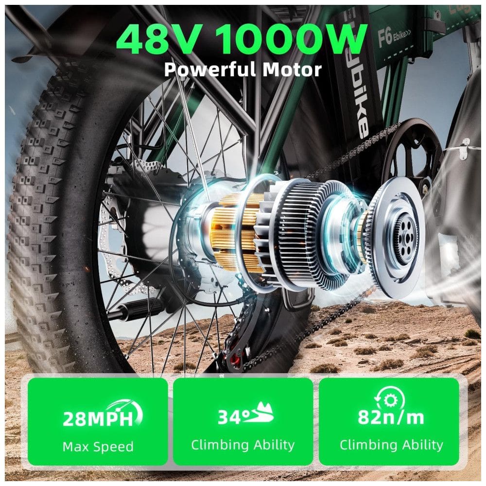 Bicicleta Elétrica Dobrável bluebiko F6B com Motor Brushless 750W (Pico 1000W), Bateria Removível 48V 20Ah, Freios a Disco Duplos e Sistema