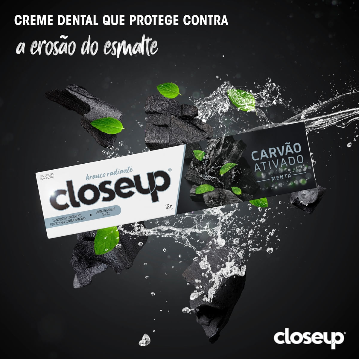 Creme Dental Carvao Ativado Menta Closeup 85g
