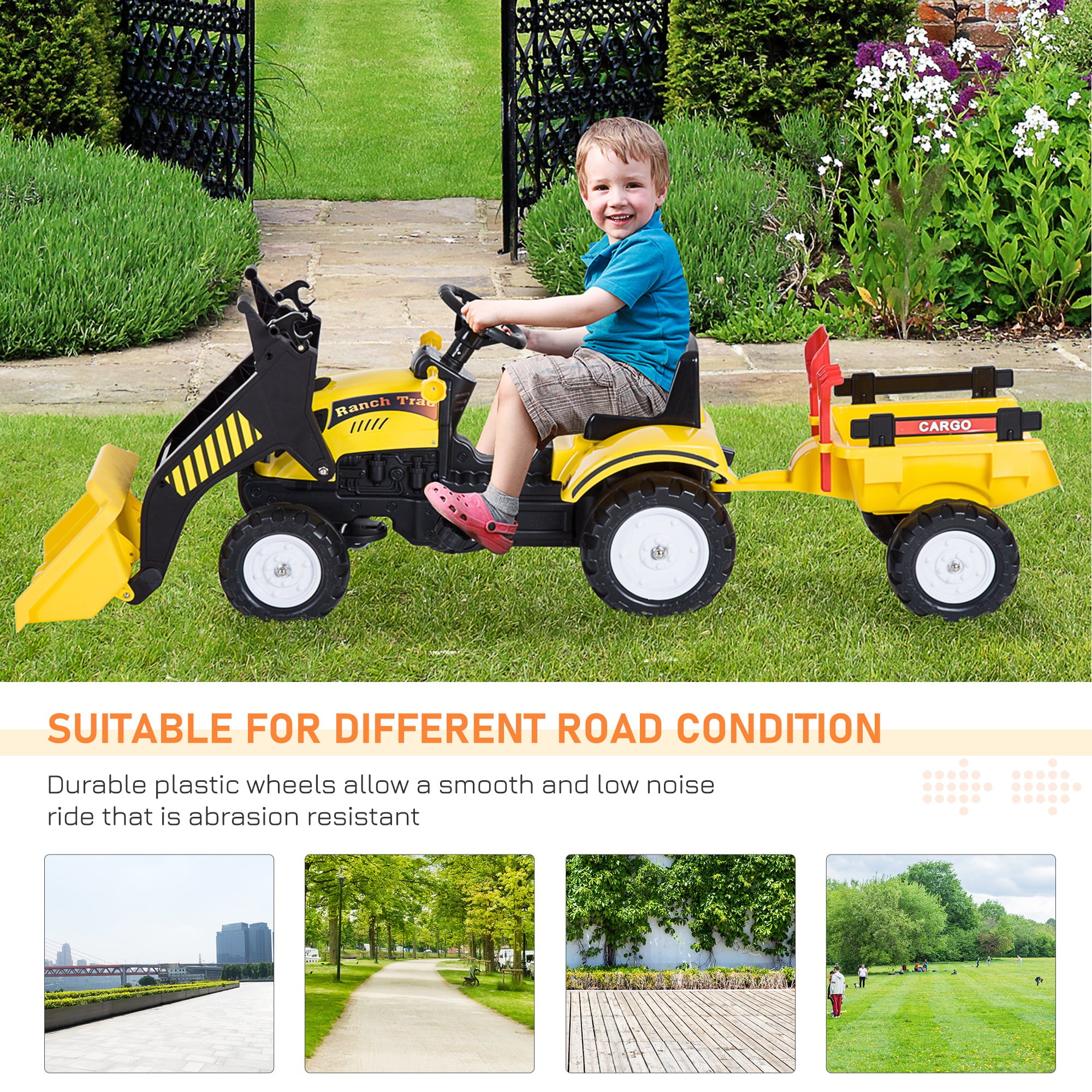 Aosom Ride On Excavator Kids Toy Construction Equipment with Pedal Controls， 6 Wheels， and Controllable Dirt Bucket