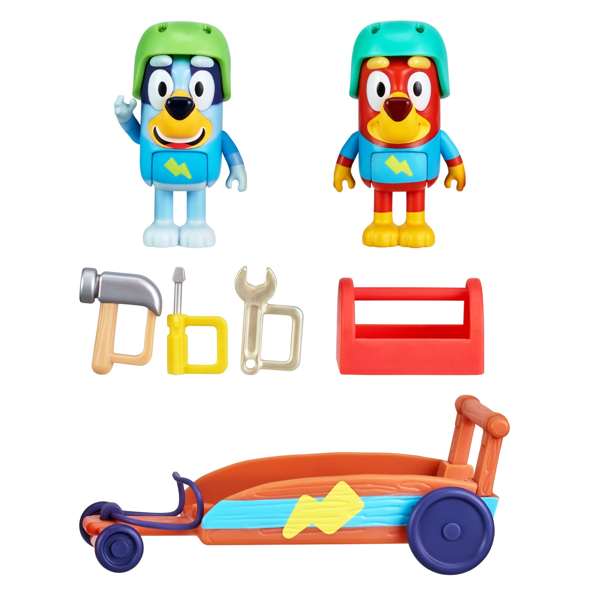 Bluey， Rusty and Bluey's Go-Kart Vehicle and Figures Pack， 2.5-3 inch Figures and Accessories， Preschool， Ages 3+