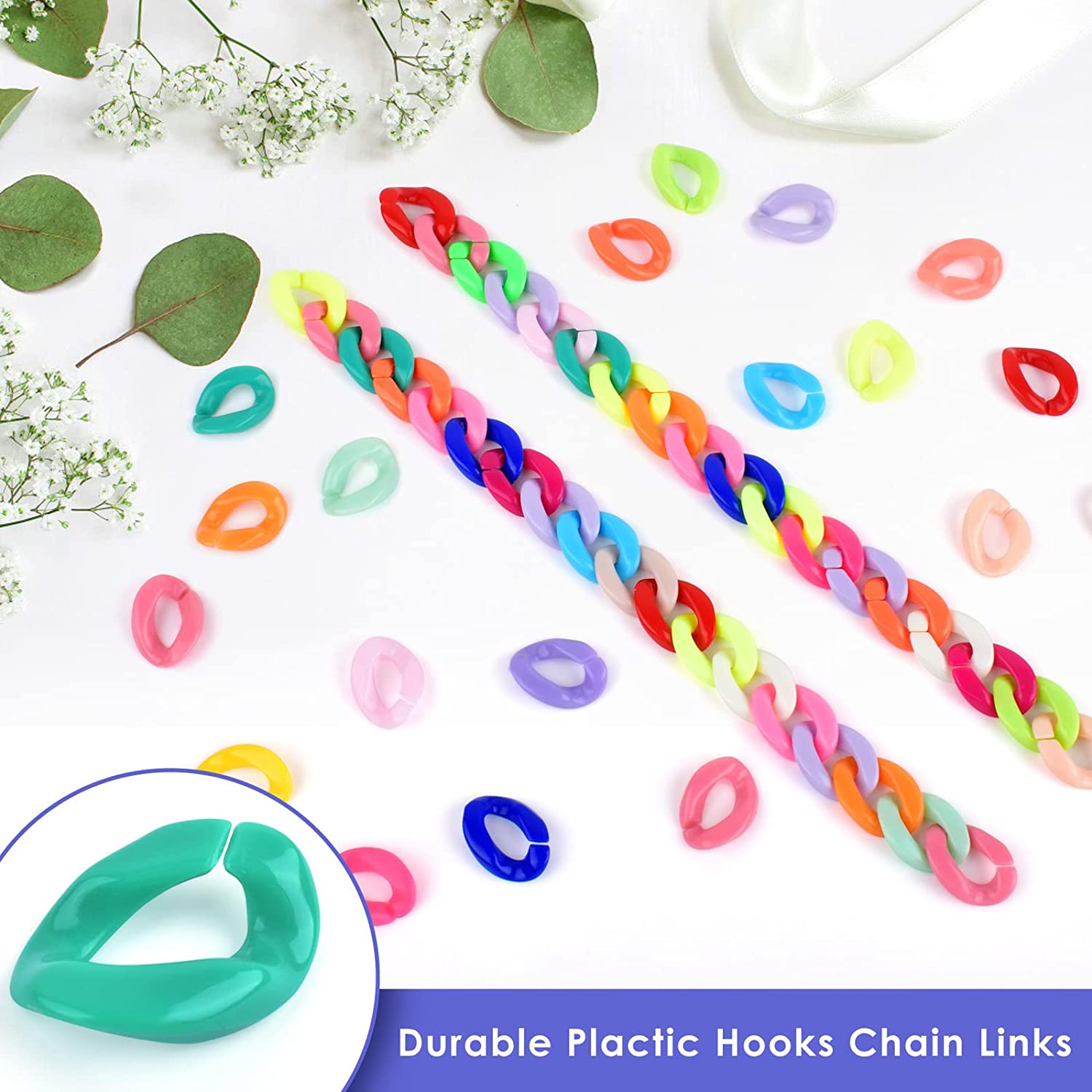 Kreigaven 300pcs Plastic Chain Links Birds， Mix Color Rainbow DIY C-Clips Chains Hooks Swing Climbing Cage Toys for Sugar Glider Rat Parrot Bird， Children's Learning Toy