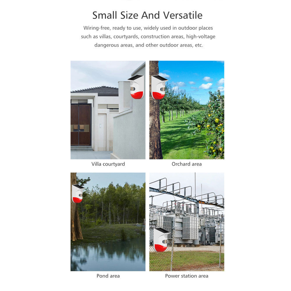 Paddsun 2 PACK Solar Strobe Alarm Light with Motion Sensor Siren Outdoor and IP67 Waterproof Remote Controller 120db Sound Security Siren Light