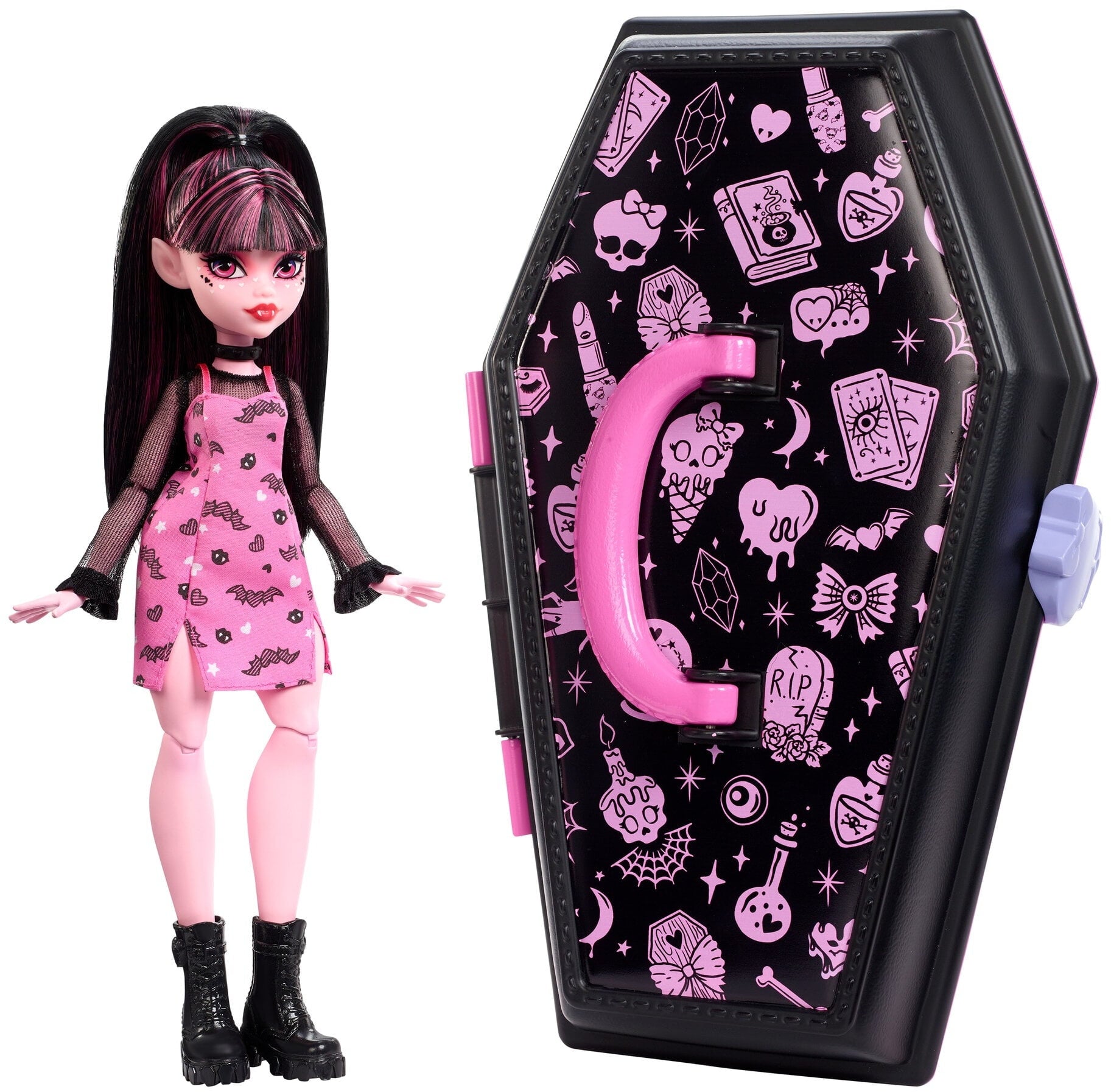 Monster High Draculaura Doll and Beauty Accessories, Goreganizer with Stamp Pen, Stickers and More