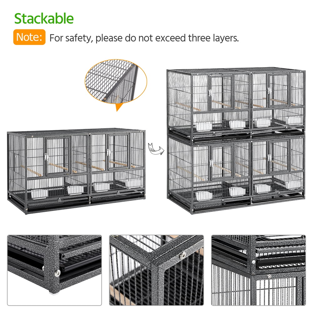 Topeakmart 21''H Stackable Divided Breeder Cage Wide Birdcage， Black