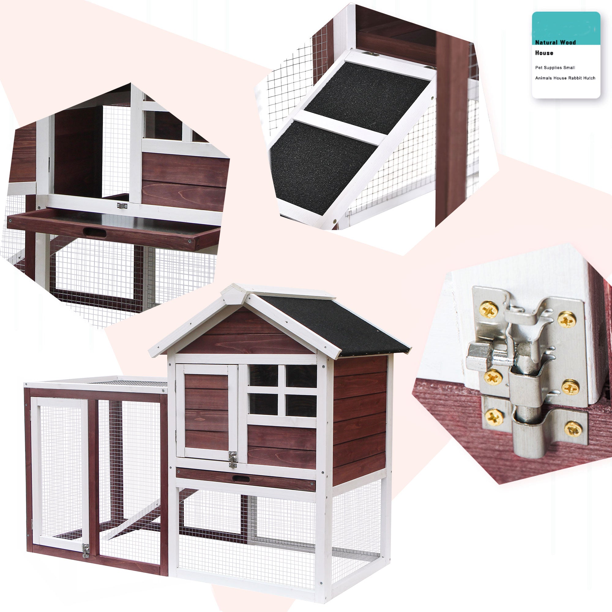 CoSoTower Upgrade Natural Wood House Pet Supplies Small Animals House Rabbit Hutch，Auburn+White