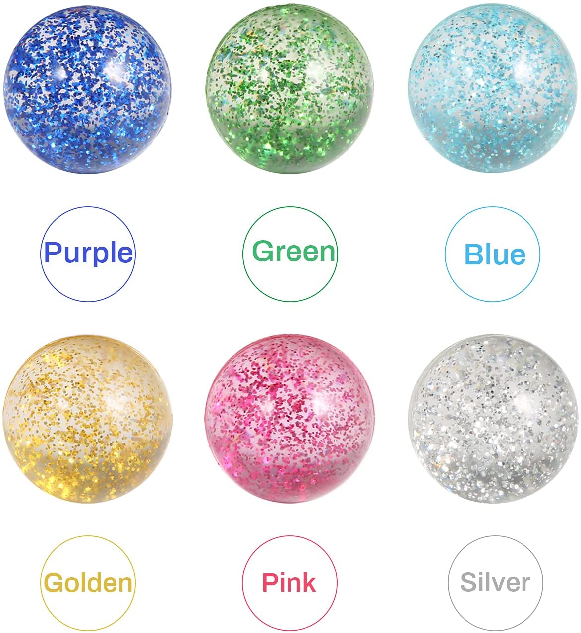 Pllieay 24pcs Bouncy Balls Glitter Bounce Balls， 32mm 6 Colors Bouncy Balls for Kids