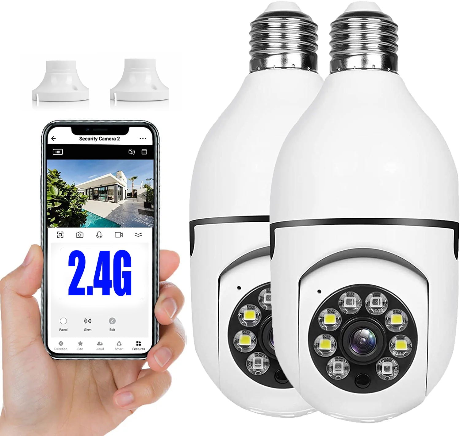 E27 Light Bulb Camera， 2 Pack Wireless WiFi Security Camera 1080p， 2.4GHz WiFi Smart 360 Surveillance Camera for Indoor and Outdoor， Light Socket Camera with Real-time Motion Detection， Night Vision