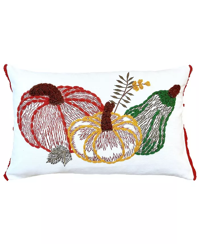 Mod Lifestyles Vine of Pumpkins Print and Embroidery Lumbar Pillow， 14