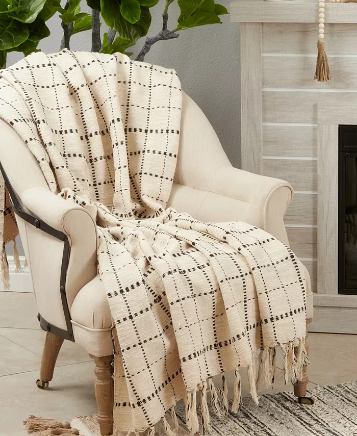 Saro Lifestyle Dashed Box Stitch Throw， 50