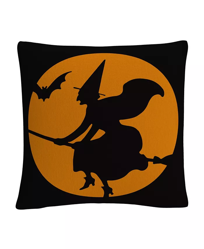 Baldwin ABC The Witches Broom Over Orange Moon Halloween Decorative Pillow， 16